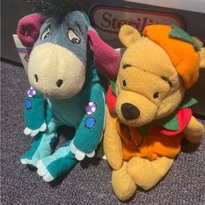 Disney Halloween Beanie Babies Pooh as pumpkin and eeyore dinosaur NWT